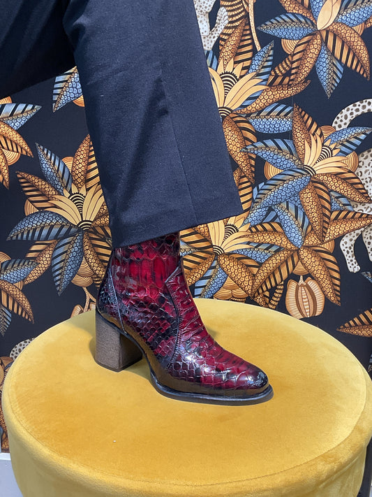 Bottines croco bordeaux rouge
