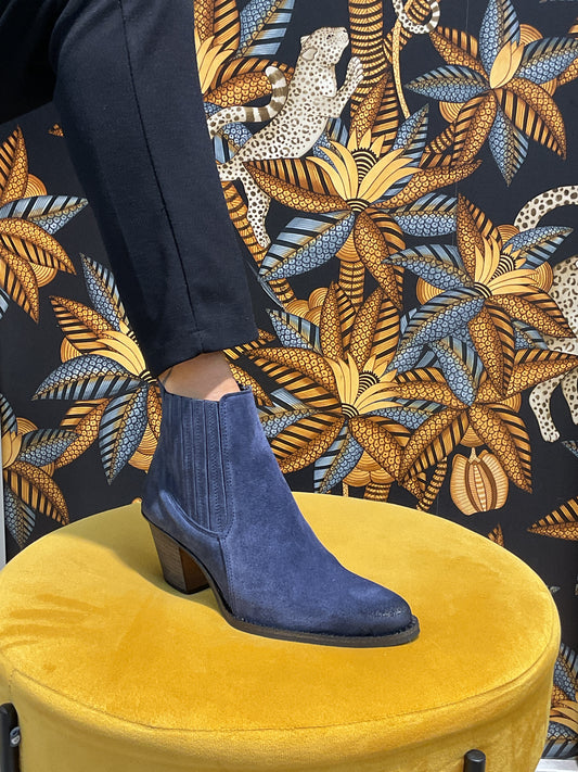 Bottine Santiags nubuck bleu